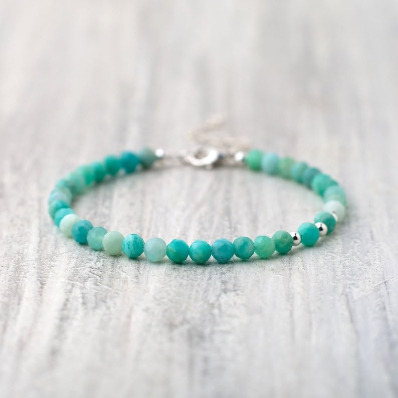 Bracelet amazonite véritable réglable 17.8cm pour éviter les allergies - 2