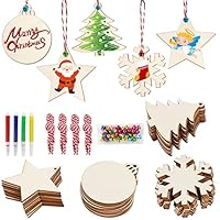 Fayavoo 40pcs Wooden Christmas Ornaments Set Wooden Baubles with Bells, Colored Markers and Ropes, Unfinished Wood Slices for Crafts Kids DIY Xmas Gifts Wooden Christmas Tree Decorations