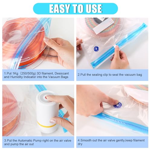 Image of AMOLEN 3D Printer Filament 66PCS Storage Bags Vacuum Kit, Filament Bags Storage Spool Sealing 30 Bags with Two Sizes, Dust Proof Humidity Resistant for Keeping Filament Dry