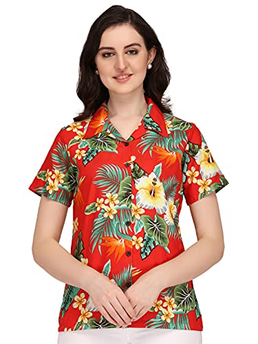 ALVISH Womens Hawaiian Shirt Hibiscus Flower Aloha Beach Top Blouse Casual Swim Ladies