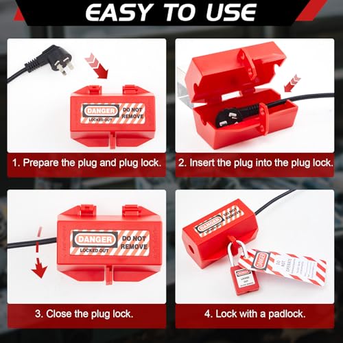 Image of Zonon 4 Sets Electrical Plug Lockout Kit with Safety Padlocks Keys & Tags