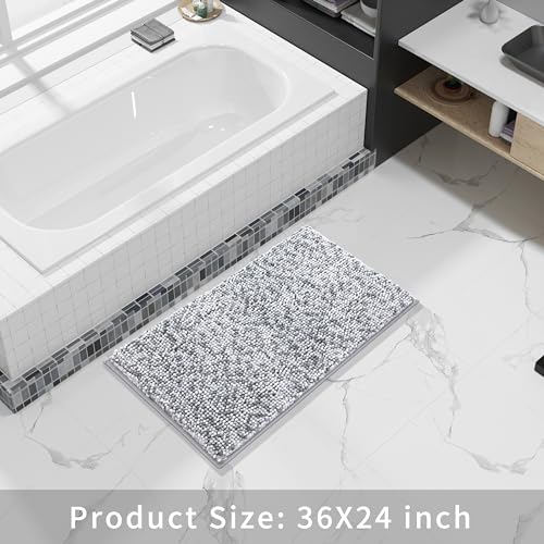 Image of Yimobra Bath Mats for Bathroom Non Slip, 36x24, Extra Soft Chenille Bathroom Rugs, Luxury Fluffy Long Matts for Tub, Plush Shaggy Carpet, Water Absorb, Machine Washable, Light Grey & Dark Grey