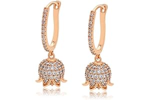 18K Gold Flower Cubic Zirconia Dangle Earrings