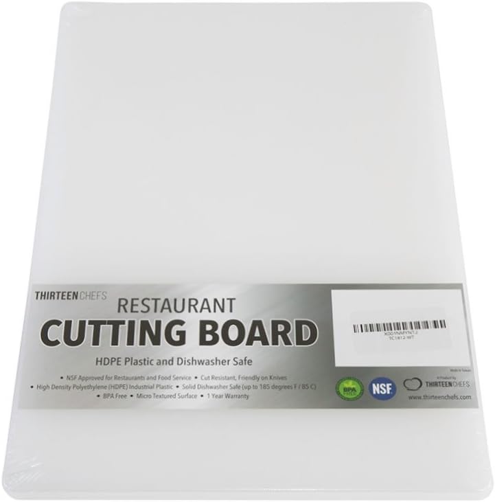 Thirteen Chefs Plastic Cutting Board - 18 x 12 x 0.5 Inch, Professional Grade HDPE, NSF Approved, Large Size and Dishwasher Safe