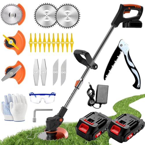 Gonpmny Strimmer, Cordless Strimmer with 2 Battery and UK Charger, Garden Strimmer with Blades, Grass Ttrimmer, Brush Cutter, Length Adjustable, Suitable for Home Gardens and Lawns 1 Gonpmny Strimmer, Cordless Strimmer with 2 Battery and UK Charger, Garden Strimmer with Blades, Grass Ttrimmer, Brush Cutter, Length Adjustable, Suitable for Home Gardens and Lawns