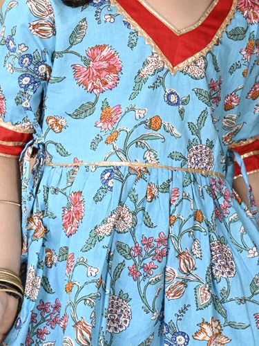 Image of superminis Girls Cotton Floral Printed Gota Patti Work Half Sleeves Sharara Suit