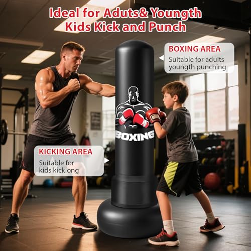 Qoosea Saco de Boxeo Adulto, 180cm Bolsa de Boxeo Inflable de Pie con Guantes, Mujeres Hombres Stand Kickboxing Bolsas, Punching Ball Estable para Karate MMA Taekwondo Thai Fitness - imagen 2