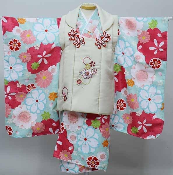 七五三 三歳 女児 被布着物フルセット 被布に刺繍入り 伊達襟付き