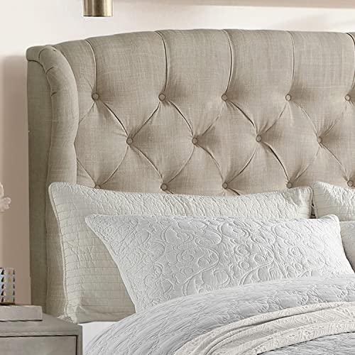 Rosevera Issac Bed With Signature Design Adjustable Headboard And Button Tufting Bed Frame,Queen,Textile Beige #TOP4