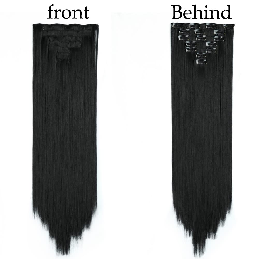 Extensión De Cabello Extensiones de cabello sintético, extensiones de cabello con clip Postizo falso largo y recto 24 "7PCS Extensiones de cabello de fibra resistente al calor Cabeza completa for muje