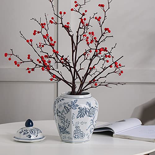 Pot de gingembre en porcelaine bleu et blanc octogonal pour décoration maison