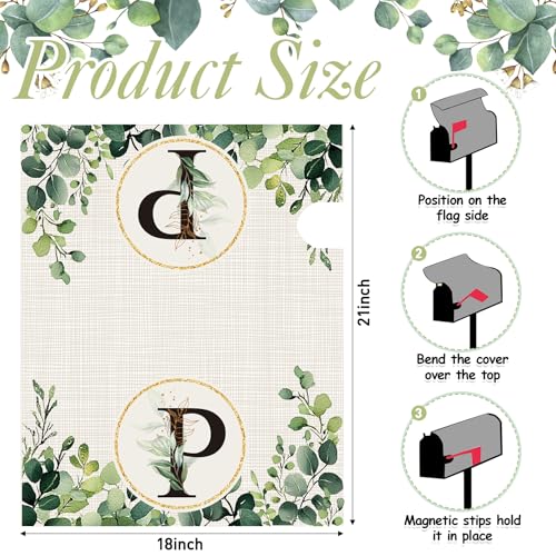 Image of Tiamon Monogrammed P Mailbox Covers Magnetic Eucalyptus Welcome Letter Box Wrap Standard Size 21x18 Inch Spring Summer Leaves Mailbox Decor Eucalyptus Letter Numbers Decoration for Outdoor Garden Yard