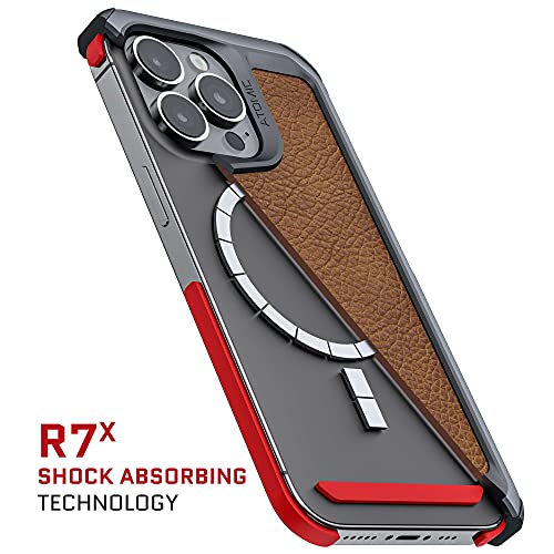 Ghostek Atomic Slim Iphone 13 Mini Leather Case With Magsafe Magnet Ring Built-In And Aluminum Bumper Heavy Duty Phone Cover Designed For 2021 Apple Iphone 13Mini (5.4 Inch) (Brown Leather - Graphite) #TOP3