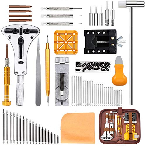 Viccess 210pcs Kit de Reparación de Relojes,Herramientas de Relojero Profesional para Barra de Resorte, Kit de Herramientas de Reemplazo de la Batería del Relojo