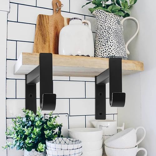 2 Pcs Soporte Estanteria Pared, Soportes para Estantes de Pared, Escuadras para Estanterias, Escuadras Metalicas Negros, Soportes Estantes de 90 Grados con Ganchos para Oficina Casa Estante(255mm) - imagen 7