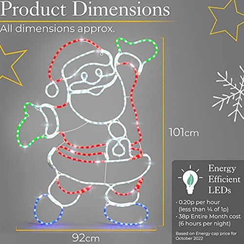Christow Santa Christmas Light Outdoor Decoration, Energy Efficient LED Rope Light, Flashing Silhouette, Freestanding, Mains Operated (101cm)