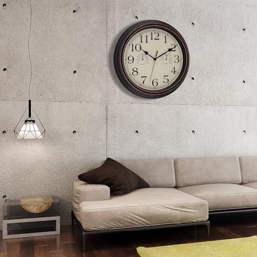Image of Foxtop Indoor Outdoor Waterproof Wall Clock with Thermometer and Hygrometer Combo, 14 Inch Retro Silent Non-Ticking Battery Operated Quartz Round Outdoor Clocks for Patio Home Office (Bronze)