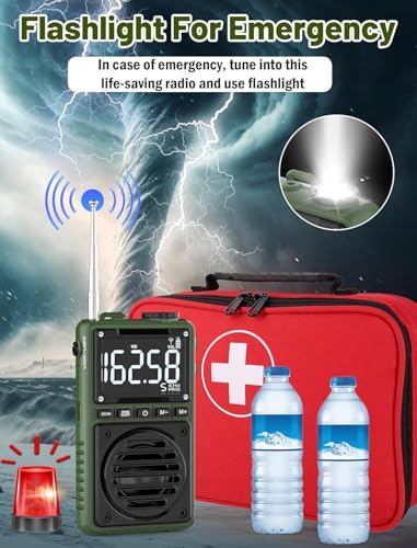 Rádio digital AM FM com lanterna, rádio de bolso portátil recarregável de 850 mAh com melhor recepçã
