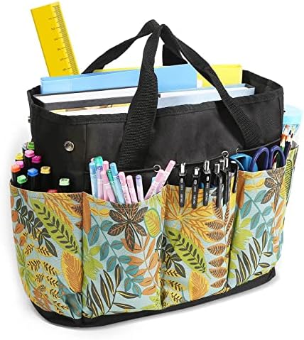 GERYMU Art Supply Storage Organizer, Craft Organizers and Storage Tote Bag with Pockets Art Caddy Oxford Fabric Craft Storage Containers for Teacher, Students, Artist,Office Workers, Traveler Yellow