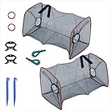 RICAUSPISH 2 Pack Fishing net Trap Foldable Crawfish Bait Trap nets Shrimp Bait Trap Nets Minnow Trap Crab Trap Equipped with 19.7ft Nylon Rope Winding Board Floating Ring and Ground Plug