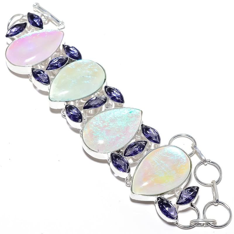 Bracelet opale améthyste fait main en argent : idée cadeau idéal femme