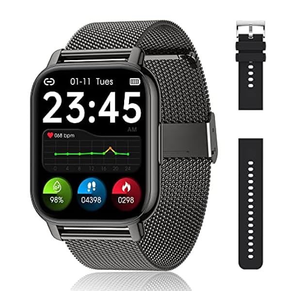 Popglory Smartwatch Uomo Donna, 2 cinturini Orologio Chiamate e Whatsapp, Contapassi Assistente Vocale, Orologio Digitale 24H Cardiofrequenzimetro, Pressione Sanguigna SpO2 Sonno, Regalo Android iOS
