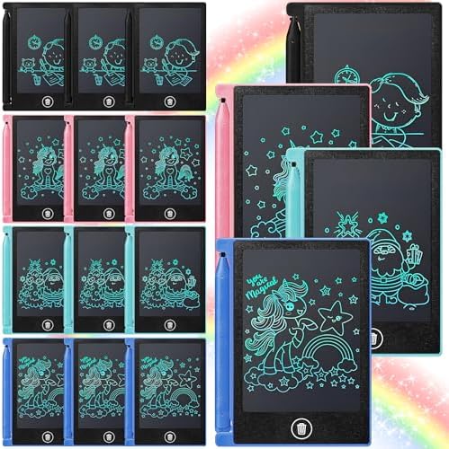 16 Pack LCD Writing Tablet for Kids, 4.5 Inch Electronic Doodle Board, Colorful Magnetic Drawing Board, Reusable Learning Toy Gift for Girl Boy Toddlers (Multi Color Frame)