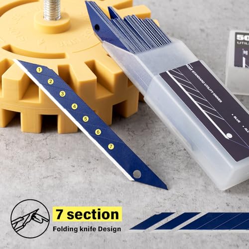Image of 9mm Utility Knife Replacement Blades,30 Degree Snap Off Carbon Steel Knife Blades for Retractable Cutting Knives, Hobby, Craft, Box Cutter 100PCS (Blue)