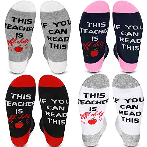 Geyoga 4 Pairs Teacher Socks Teacher Appreciation Gift Novelty Funny Gifts If You Can Read This Unisex Socks for Women Men(Classic Color)