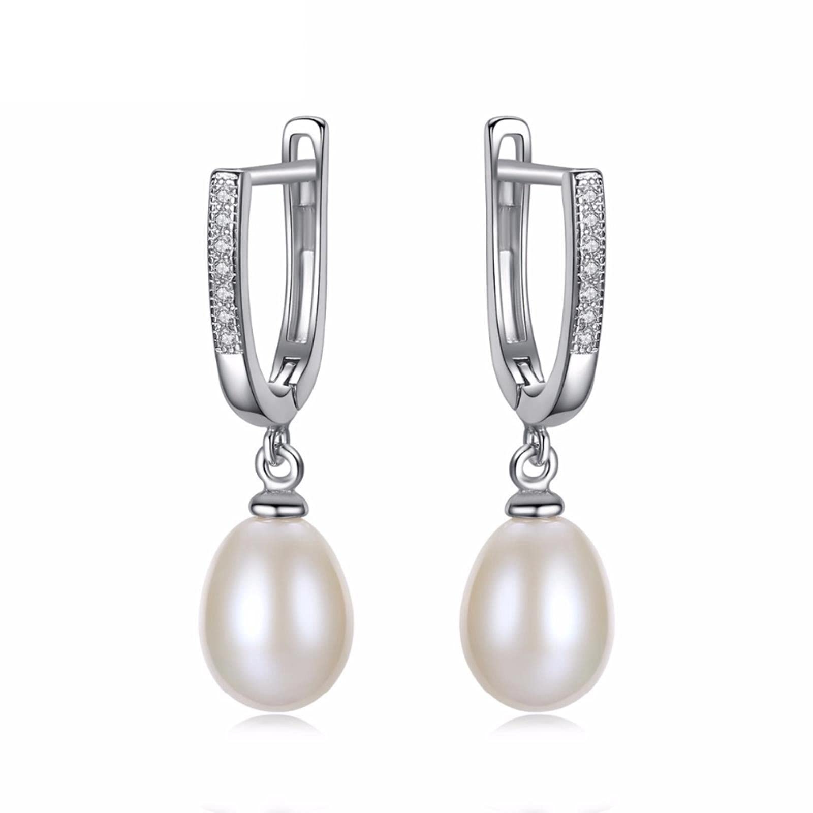SALAN 925 Sterling-silver 8-9mm Natural Pearl Clip On Earrings For Women Elegant Dangle Hanging Earrings Fine Jewelry