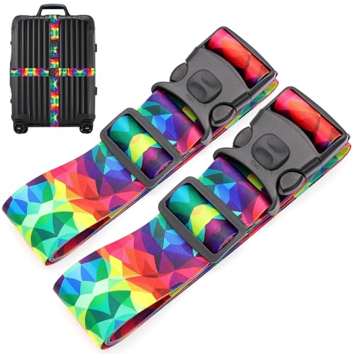 MOTONG Lot de 2 sangles de bagage réglables de 200 cm pour valise, sangles de bagages personnalisées, ceintures épaisses avec boucle à dégagement rapide...