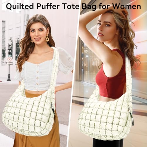 Image of Puffer Tote Bag for Women Large Quilted Crossbody Bag Hobo Crossbody Lightweight Padding Puff Purse Tote Bag for Women