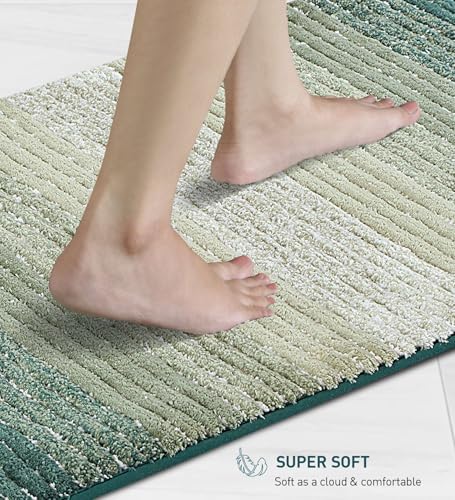 Image of Obsessions Soft & Plush Bath Mat | Quick Dry, Stain & Skid Resistant | Luxuriously Soft, Long Lasting Color | TPR Latex Backing, Size 50x80 cm, Light Green & Dark Green