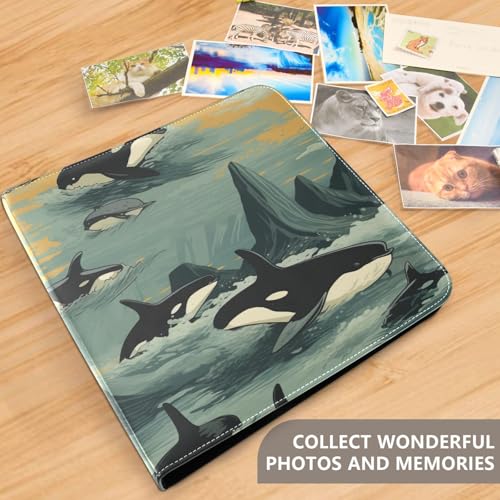 Álbum de fotos Kigai Orca Whales para fotos 4x6, álbum grande para scrapbooking con cubierta de cuero sintético para fotos familiares, bodas, aniversarios, bebés y vacaciones miniatura 5