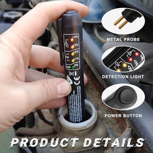 Image of Brake Fluid Liquid Tester Pen, DOT 3 DOT 4 DOT 5.1 Brake Diagnostic Testing Pen Tool, Brake Fluid Liquid Oil Analyzer with 5 LED Indicators, Universal Car Accessories (1 PCS)