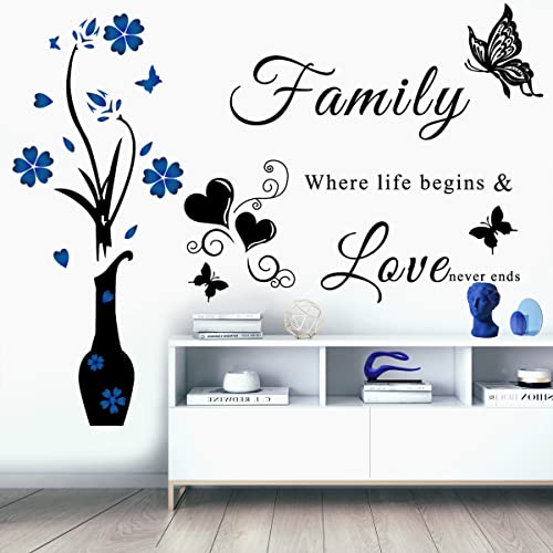Family Wall Sticker Wall Decal Inspirational Family Quote Sticker Vase Wall Art Sticker Vinyl Lettering Saying Wall Decals for Living Room Bedroom Dining Room Wall Decoration Home Decor.