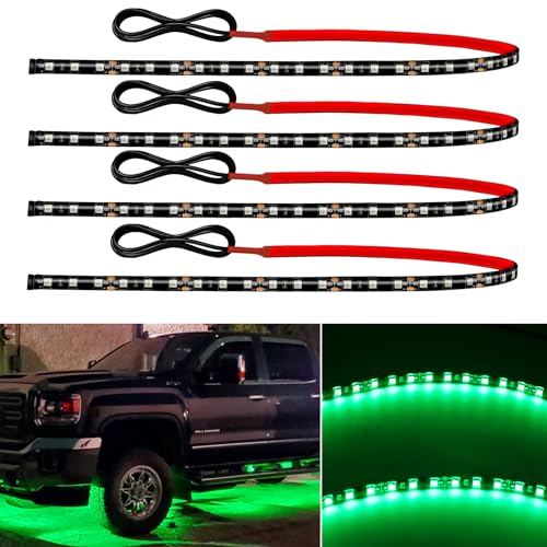 12V Led Light Strip Connectable 24Inch Green Led Strip Lights For Car Underglow Kit Golf Cart Motorcycle Boat Cabinet Waterproof Led Light Strip,4Pack