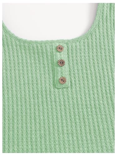 Image of RoseSeek Girl's 2 Piece Outfits Waffle Knit Scoop Neck Button Down Crop Tank Tops Paperbag Waist Track Shorts