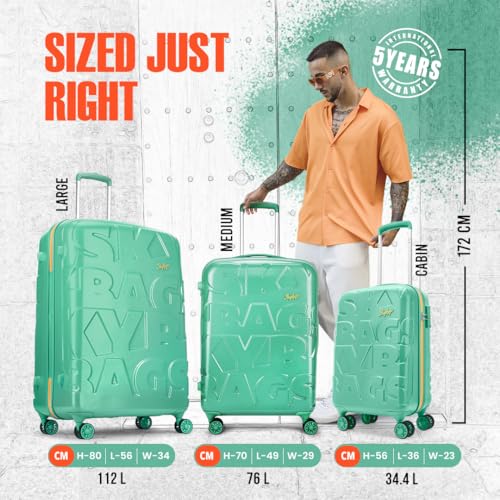 Image of Skybags Polycarbonate (Pc) Graphiq Check-in 75 Cm(Large) 8 Wheels Trolley Bags for Travel Hard Case Spinner Luggage, Lightweight Bag with TSA Lock & Scratch Resistant|5 Years Warranty (Marine Green)