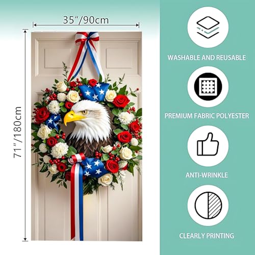 Image of Patriotic Eagle Door Cover 35x71in USA Flag Rose Ring