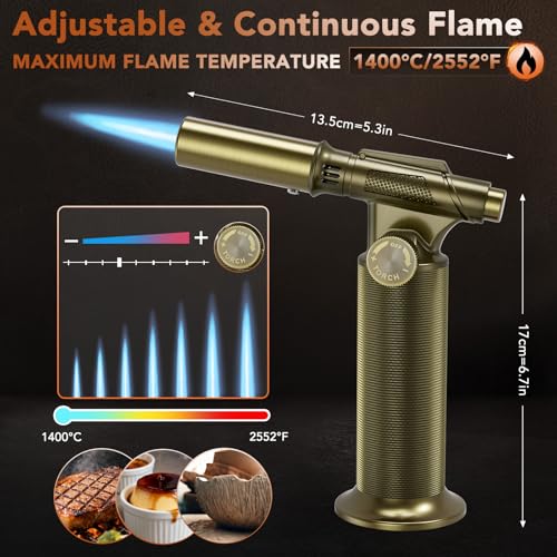 Image of Butane Torch,Professional Metal Micro Torch, Waterproof and Windproof Blow Torch, Refillable & Adjustable Torch Lighter for Baking, Cooking, Welding (Butane Gas not Included)