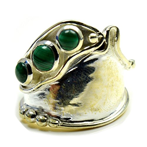 Argent sterling ronde malachite bague haut de gamme au design mixte intemporel