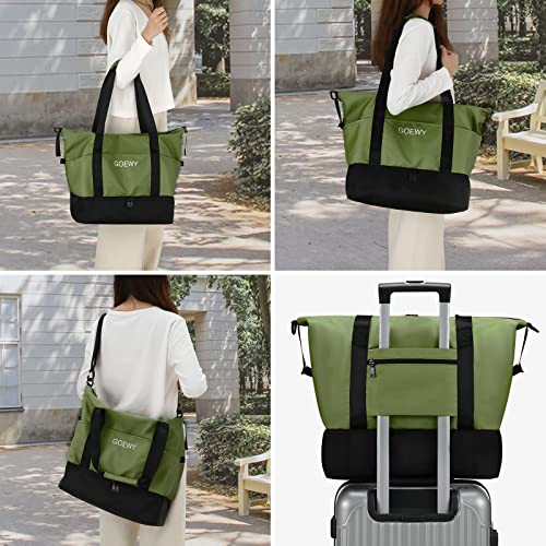 Weekender Duffel Bags Shoe Compartment Carry On Bags Waterproof Travel Tote Bags For Men Women Sports Gym Tote Large Portable Overnight Luggage Workout Duffle Shoulder Bags（Army Green） #TOP1