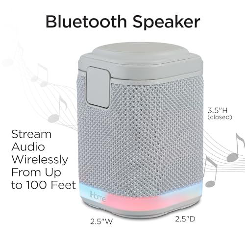 iHome Bluetooth Speaker with Wireless Charger, Charging Station with Color Changing Night Light - Gray (iPBT50G)