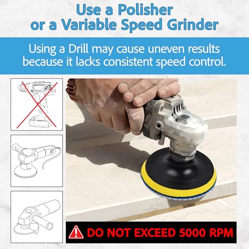 POLISHSURF Diamond Polishing Pads 5 Inch Wet Dry Set 8 Pieces for Marble Quartz Stone Countertop Granite Concrete Polishing