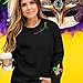 Wakefulness Youth Mardi Gras Sweatshirts for Women Mardi Graphic Long Sleeve Fat Tuesday Crewneck Pullover Top Black