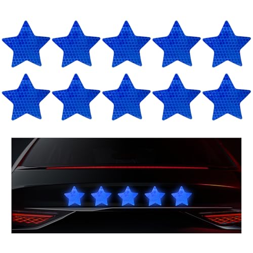 Image of 10PCS Vinyl Decal for Cars, High Intensity Reflective Sticker Night Safety Sign Bumper Decals, Waterproof Grid Vinyl Stickers Scratch Cover for Auto Window Laptop (Star, Blue)