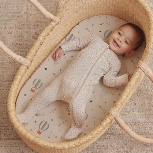 Image of Stretch Fitted Bassinet Sheet Set BROLEX 2 Pack Cradle Sheets for Bassinet Pad /Mattress,Unisex Boys Girls,Ultra Soft,Starsmoon Balloon