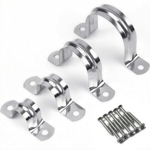 RGFXA 30PCS 1 inch Stainless Steel Conduit Clamps, 2 Holes Cable U Bracket Pipe Clamp, fits 3-4 pipe (NPS),Metal U Clamp Strap Tension Clips for Pipe Fixing on Various Surfaces (25mm)- with 20 Screws