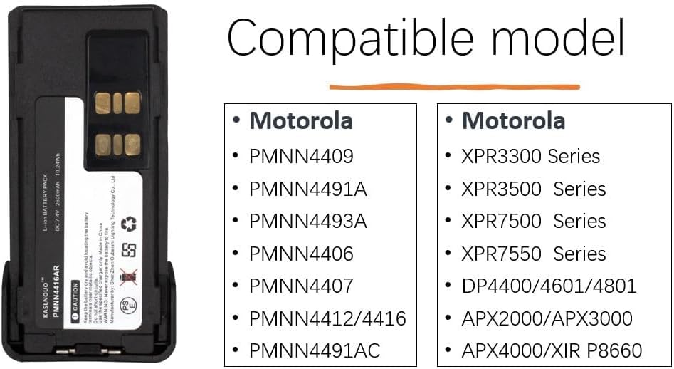 2-Pack PMNN4409 Battery Replacement for Motorola XPR7550 XPR7350 XPR3550 XPR3300e PMNN4491A PMNN4493A PMNN4416AR 7.4V 2600mAh with Belt Clip